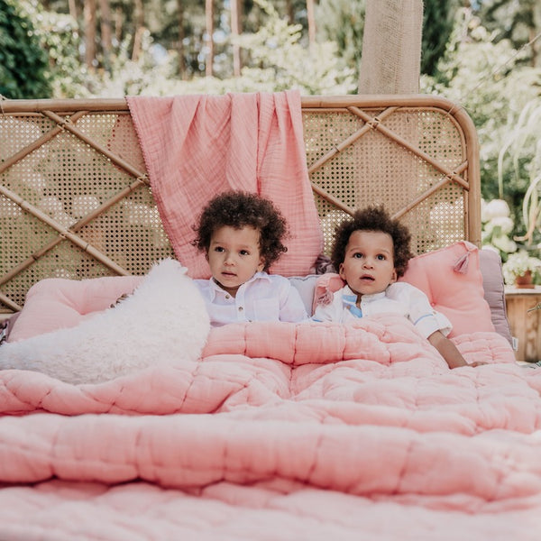 BISCUIT COLLECTION - MUSLIN 100% COTTON QUILTED BEDDING SET "L" 105x125 cm - POWDER PINK