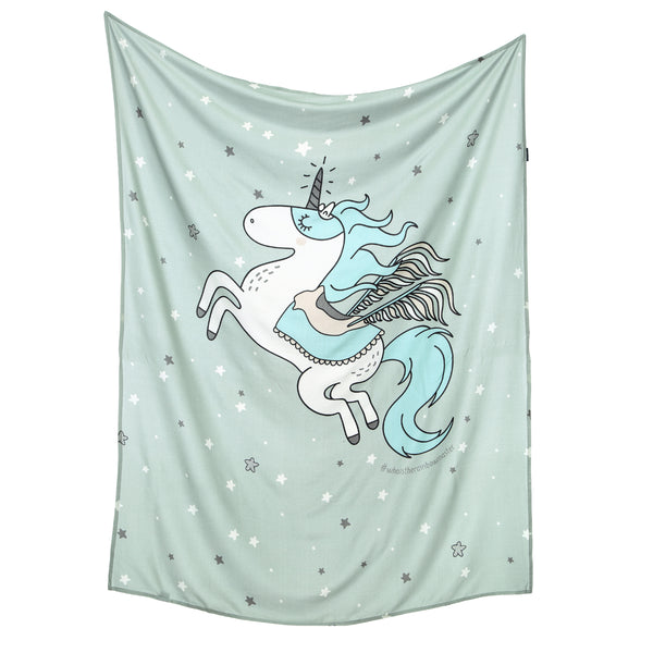 BAMBOO SWADDLE FRINGE - MEDIUM SIZE - ONE UNICORN RAINBOW KNIGHT