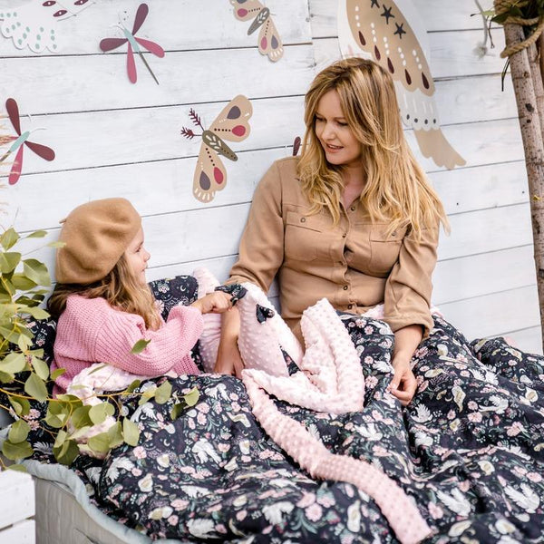 ADULT XXL BLANKET 200 x 220 cm - WILD BLOSSOM - POWDER PINK