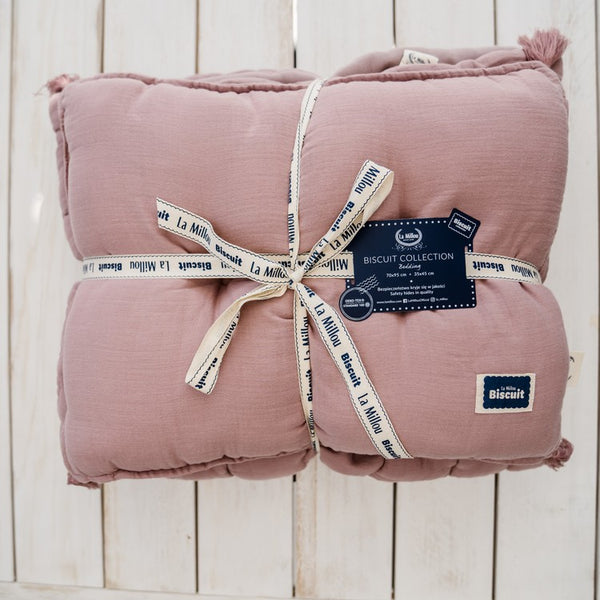 BISCUIT COLLECTION - MUSLIN 100% COTTON QUILTED BEDDING SET "L" 105x125 cm - POWDER PINK