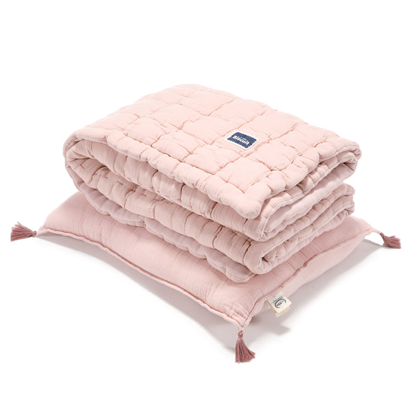 BISCUIT COLLECTION - MUSLIN 100% COTTON QUILTED BEDDING SET "L" 105x125 cm - POWDER PINK